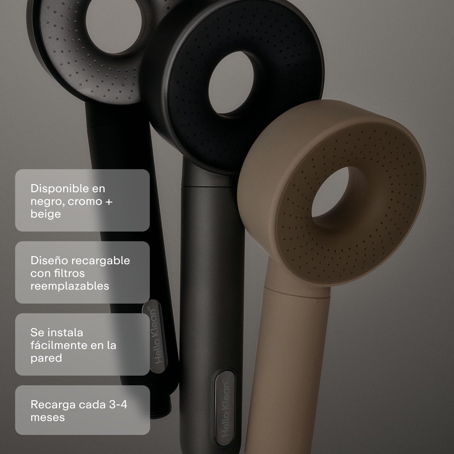 Hello Klean Cabezal de Ducha para Agua Dura Plata | Mayor presión | Ahorra agua | Piel y cabello más suaves