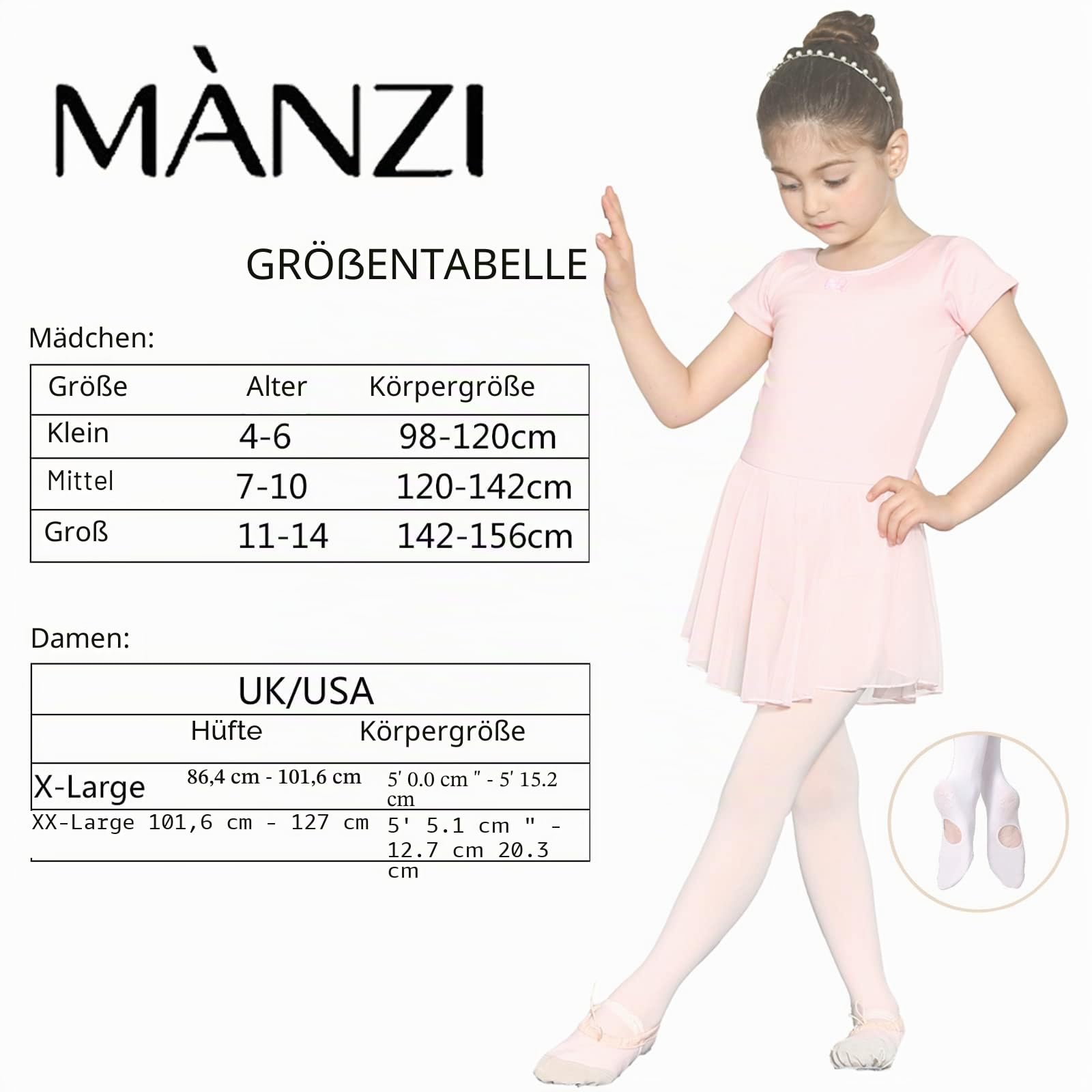 MANZI 3 Paar Balettstrumpfhose Mädchen Basic Cabrio Ballett Tanz Strumpfhosen mit Fersenloch für Kinder und Damen 40 den
