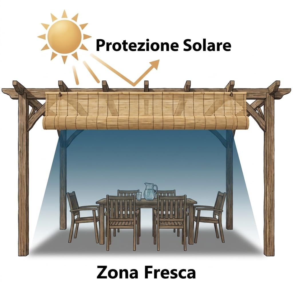 MAKA Arella in Bambù Naturale Frangivista per Esterno 4 mm, Canniccio Ombreggiante per Giardino Terrazzo Balcone, Stuoia in Canna Bambù per Recinzione Decorativa e Privacy (1x3 metri)