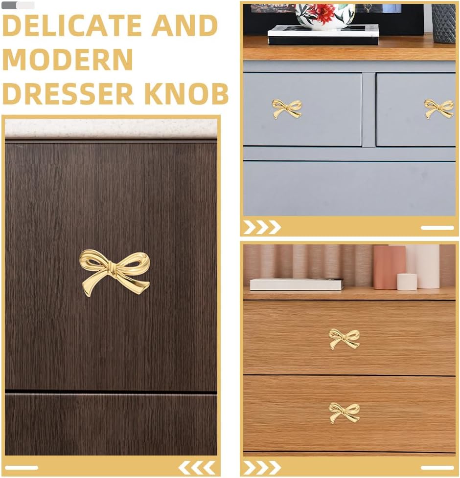 DOITOOL Brass Bow Shape Cabinets Knobs: Gold Drawer Pulls Decorative Bow Knobs Cupboard Pull Handles for Home Kitchen Cabinet Hardware Cupboard Dresser Wardrobe and Drawer Pulls - 2 Pack