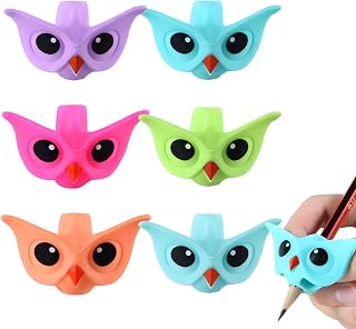 LSYYSL 6 Pencil Grips for Kids, Silicone Finger Grips Writing Aid Colorful Owl Pen Holder Posture Corrector Tool School Supplies for Preschool Kids Left Handed Right Handed