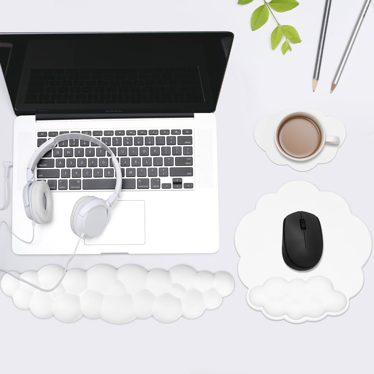 JIKIOU Tappetino per mouse a forma di nuvola, supporto per il polso, in pelle, con poggiapolsi per tastiera, comodo poggiapolsi in memory foam, per computer, laptop, Mac, gaming, ufficio e sollievo