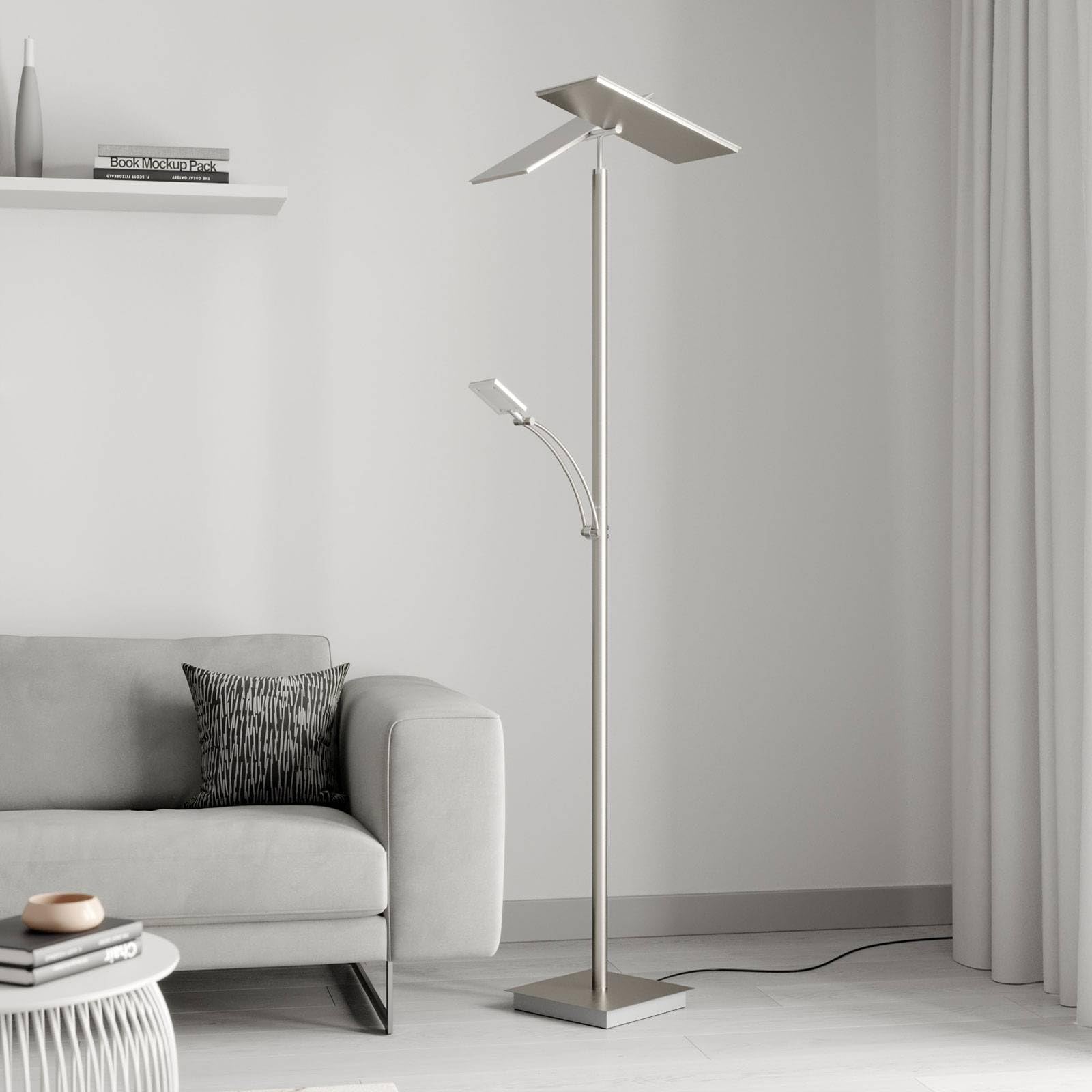 Lucande LED Stehlampe Parthena dimmbar (Modern) in Alu aus Metall (3 flammig,) - Wohnzimmerlampe Stehleuchte Floor Lamp Deckenfluter Standleuchte Wohnzimmerleuchte