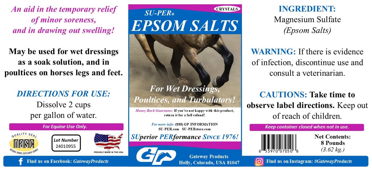 SU-PER Epsom Salts for Horses - Relieves Minor Soreness & Swelling - for Wet Dressings, Poultices, and Tubulators - 8 Pounds - image 2