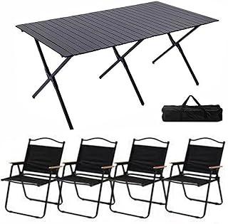 Juego de mesa y sillas de picnic plegables portátiles, mesa de campamento plegable ligera con marco de acero al carbono, diseño compacto enrollable para playa, patio, actividades al aire libre