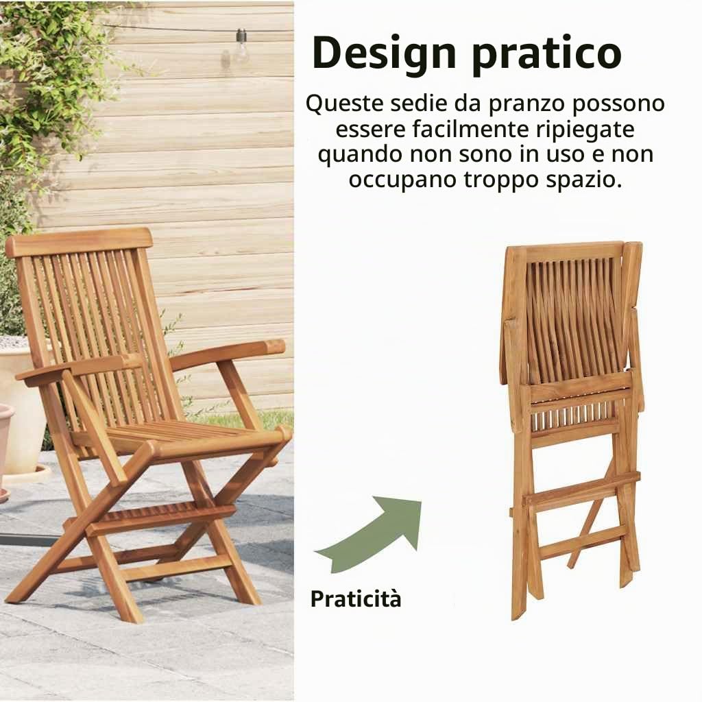 vidaXL 2X Sedie da Esterno Pieghevoli Arredo Seggiole Giardino Arredi da Esterni Robusto Sedie da Pranzo Patio Terrazzo Arredamento Legno di Teak