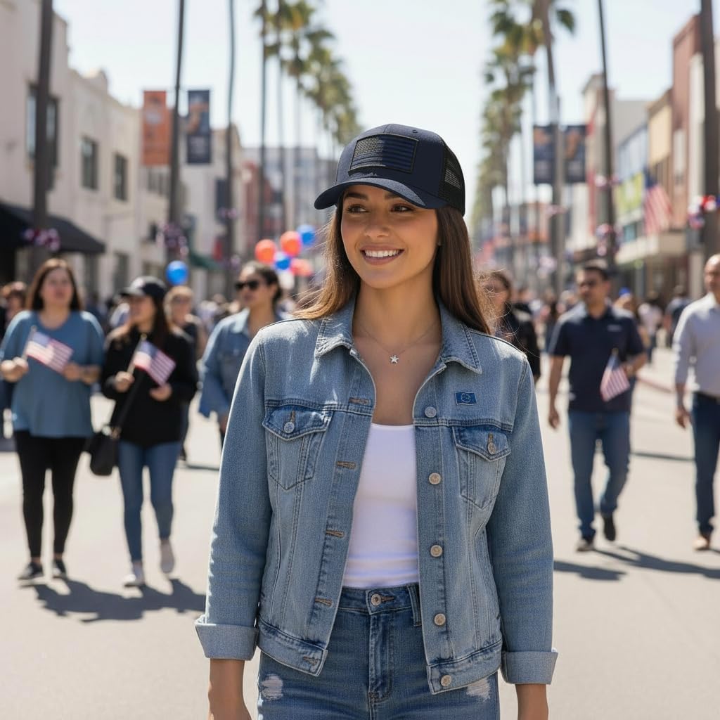 American Flag Trucker Hat, Patriotic Baseball Cap for Men & Women, Breathable Mesh Adjustable Snapback, USA Flag Patch - Image 7