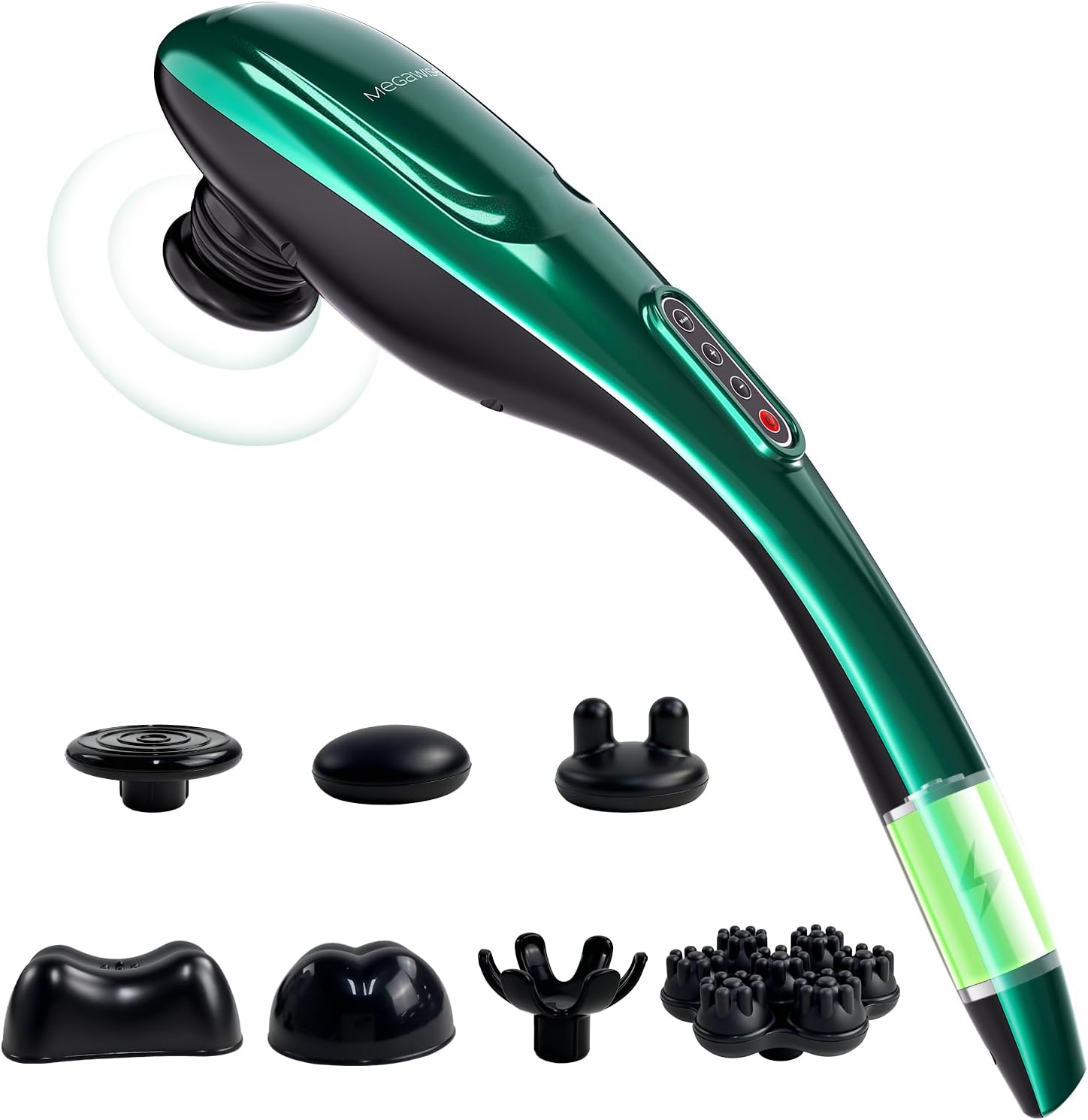 MEGAWISE Handheld Deep Tissue Neck Back Electric Massager for Shoulder, Waist, Leg, 3700 RPM Powerful Motor (Green)