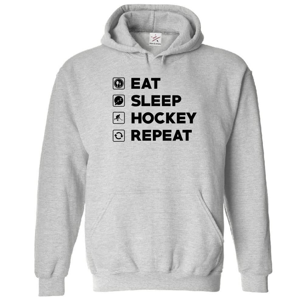Stars and Stripes Eat Sleep Hockey Repeat Kids Fashion Outfit Pull Over Hoodie for Sports Lovers (3XS, Sports Grey, 7_8 Years)