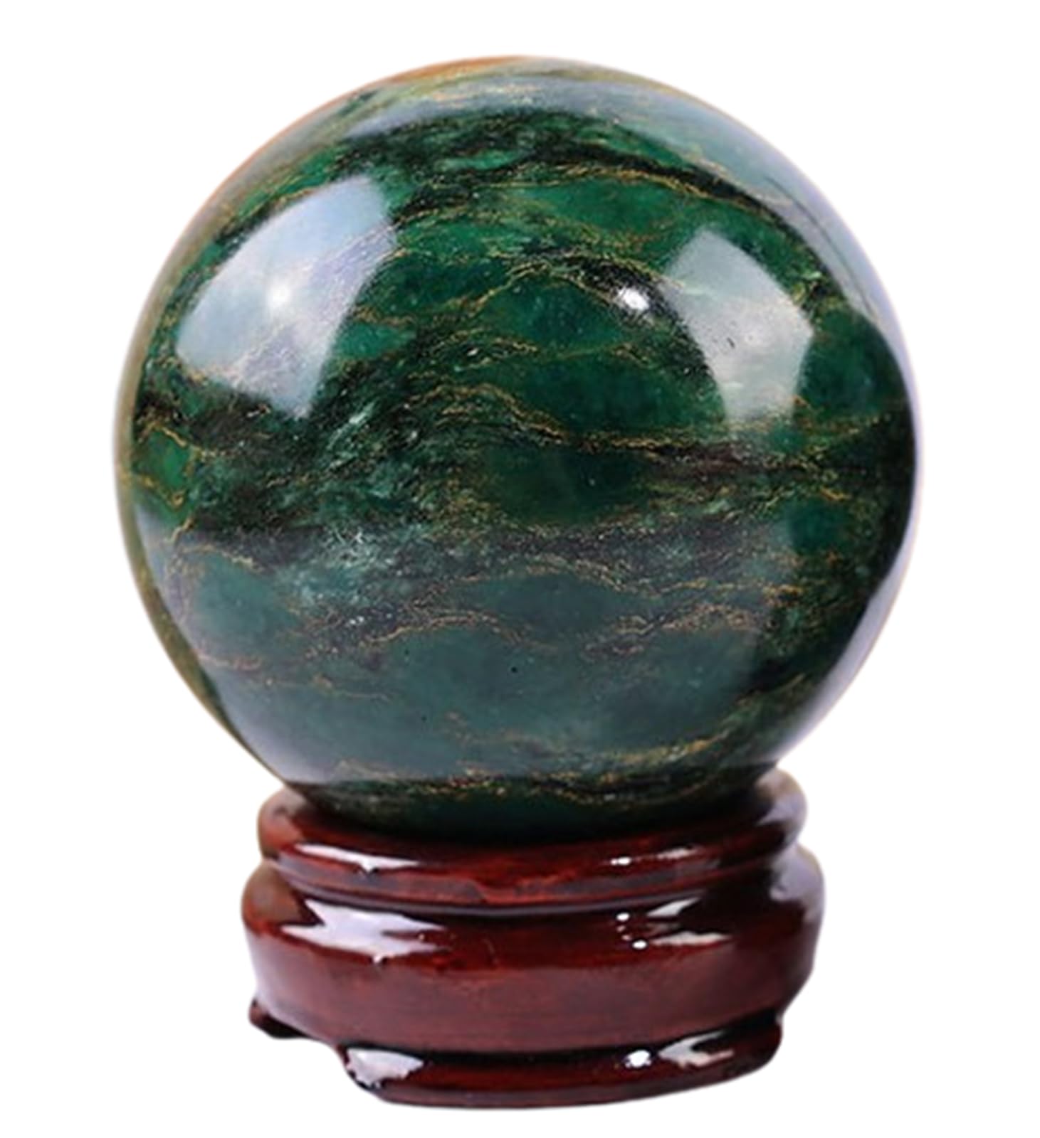 KCDFDVJFBM Green Mica Crystal Ball with Wooden Stand for Display, Polished Stone Sphere for Divination Feng Shui Home Office Decoration,55~60cm