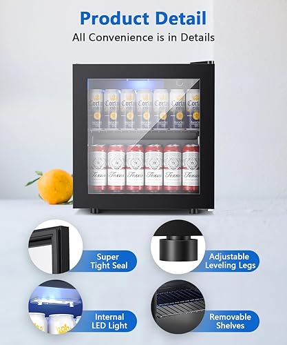 Miniatura 2 de Joy Pebble Refrigerador de bebidas, mini refrigerador de 145 latas con puerta de vidrio para vino de cerveza, soda, nevera pequeña con termostato