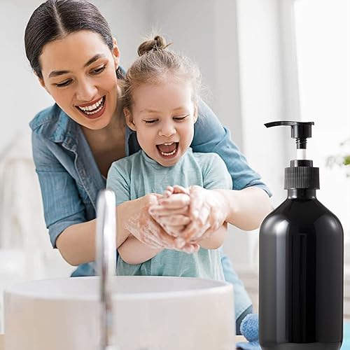 Miniatura 8 de Paquete de 6 dispensadores de botellas de plástico con bomba de plástico, dispensador de jabón de champú cilindro vacío de 16 onzas líquidas,