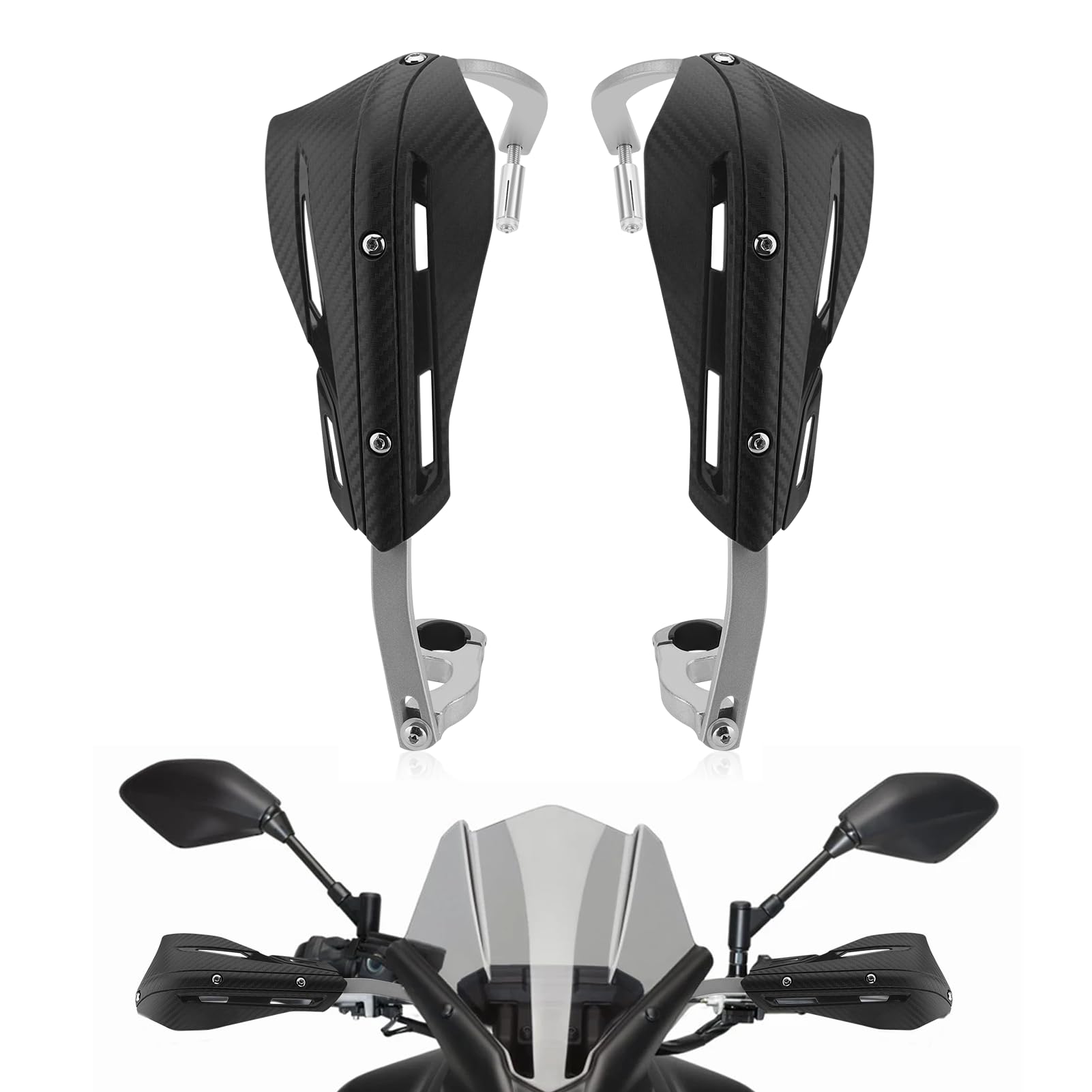 Protège-mains universel pour moto, réglable, en alliage d'aluminium et plastique PP, résistant aux chocs, protège de la pluie, de la poussière et de la boue, poignée argentée
