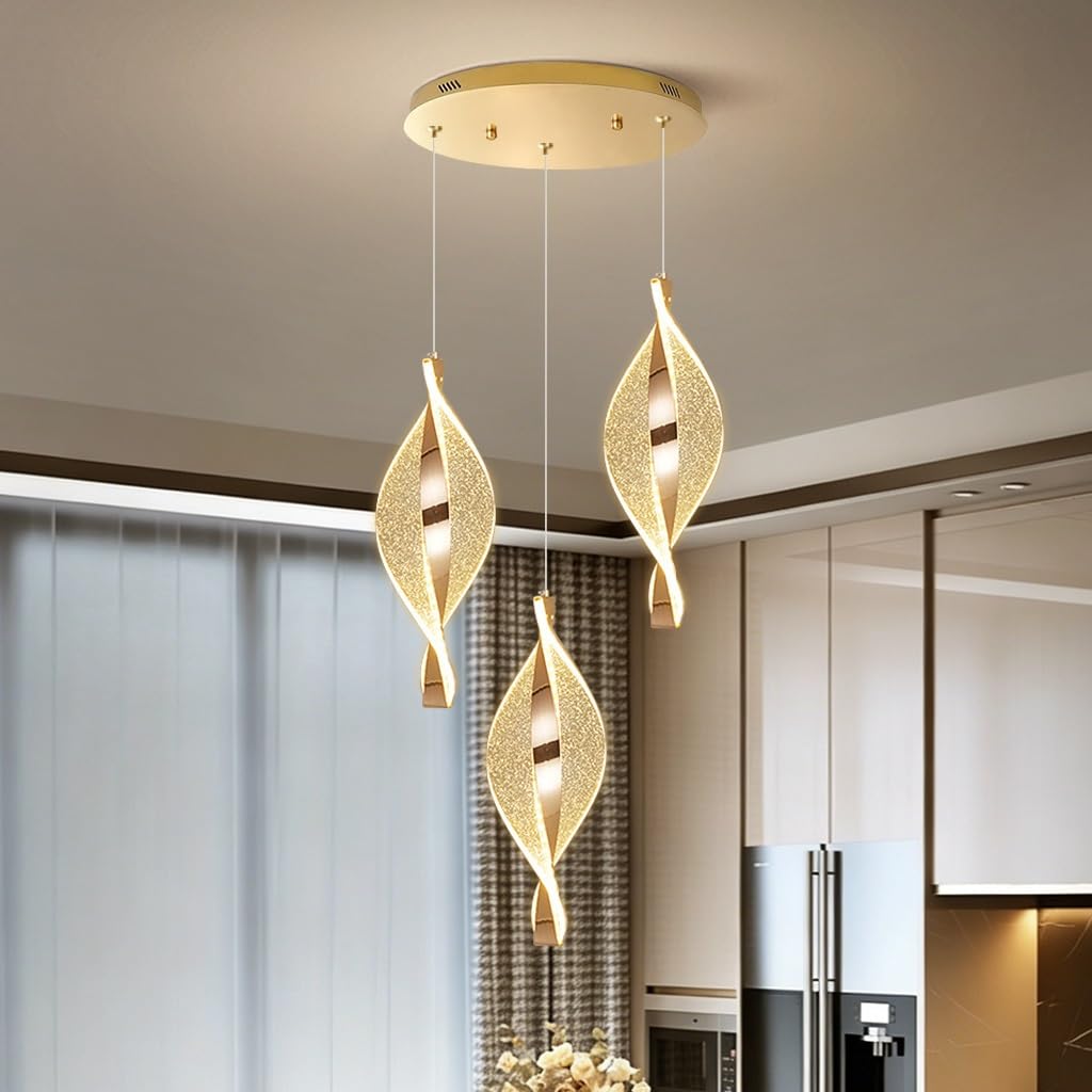 Lampadario Moderno LED Sospensione Regolabile In Altezza Multi Luce Dimmerabile 3000-6500K Alluminio Acrilico Oro Scala Loft Soggiorno Sala Pranzo Lampadario Da Soffitto(A 3-lights)