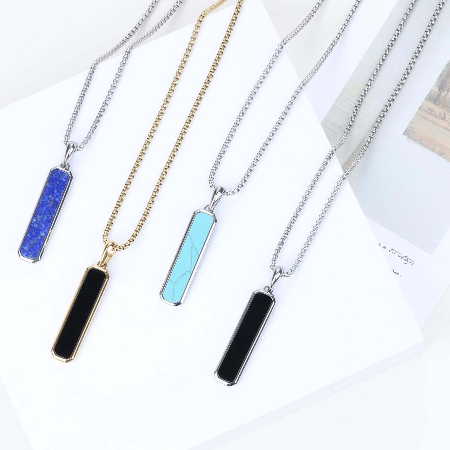 GAVU Stainless Steel Crystal Necklace for Men, Dog Tag Necklace for Men, Onyx Lapis Lazuli 22"/24" - Image 5