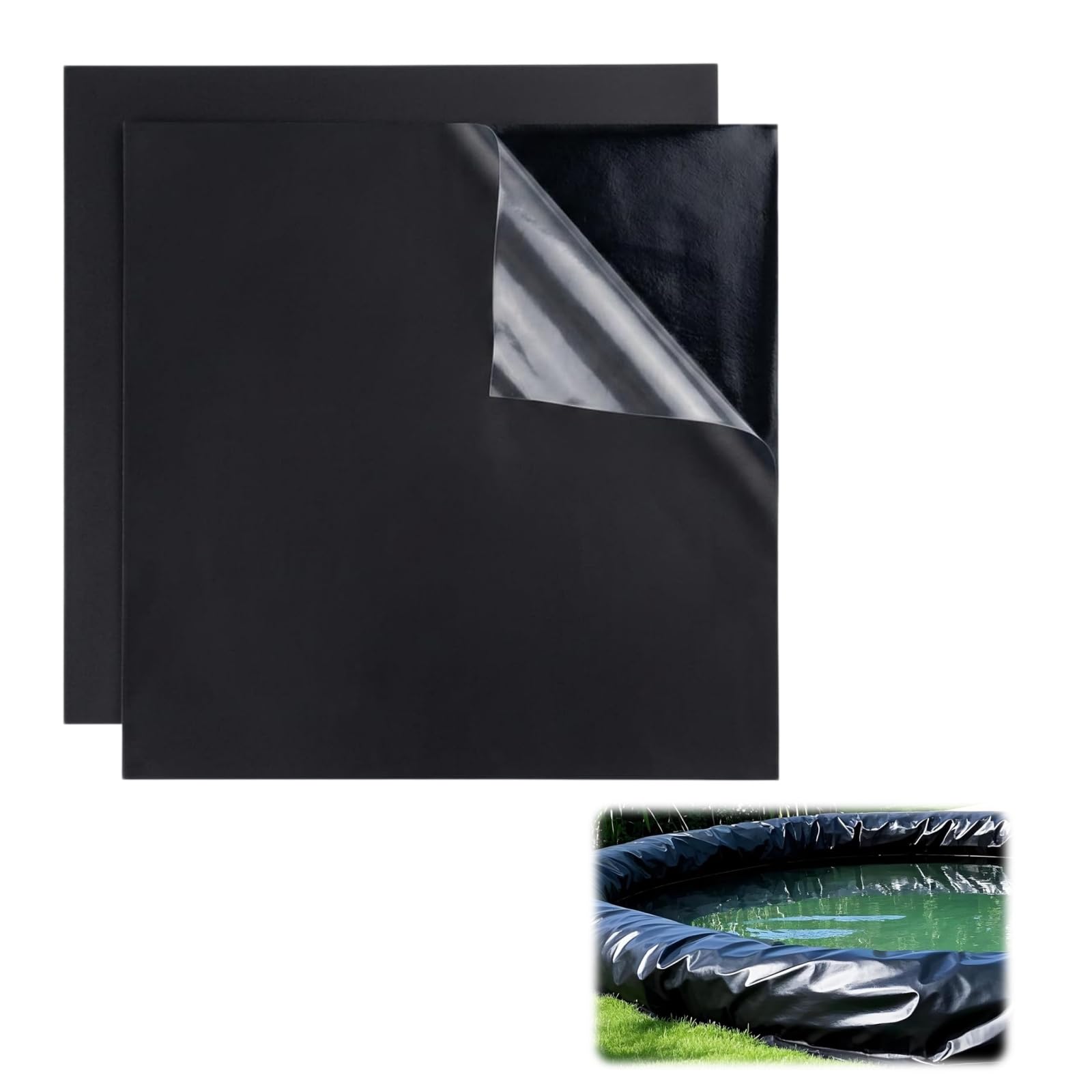 Hezee 2PCS Pond Liner Repair Patches,20x20cm 0.5mm Thick,Self-Adhesive Patch,Pond Liner Repair Kit,P-ond R-epair Kit,Waterproof Seam For Garden P-ond,Fish P-ond,Fountain Cover Repair Roof Protections