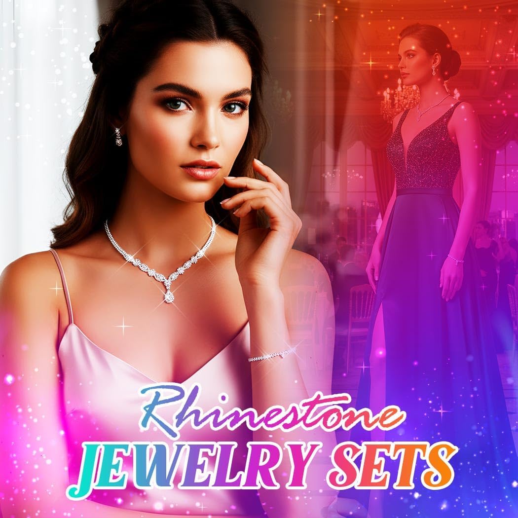 GORAIS Silver Bride Wedding Jewelry Set Rhinestone Necklace Earring Bracelet Sets Crystal Formal Bridal Jewelry for Women - Image 6