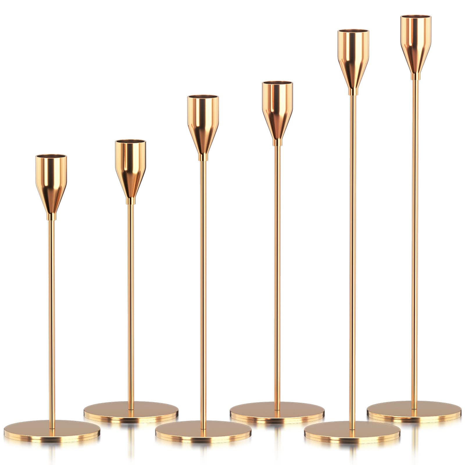 Candle Holder 3 in 1 Set Candlestick Holders Fits 3/4 inch Thick Taper Candle&Led Candles for Wedding,Dining,Party,Home Decor (6, Gold)
