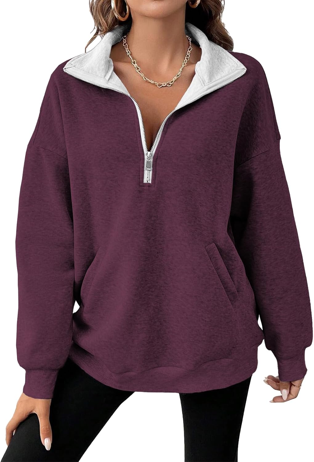 domirica Womens Half Zip Pullover Vintage Novelty Long Sleeve Sweatshirt Midweight Pullover Loose Fashion Clothing