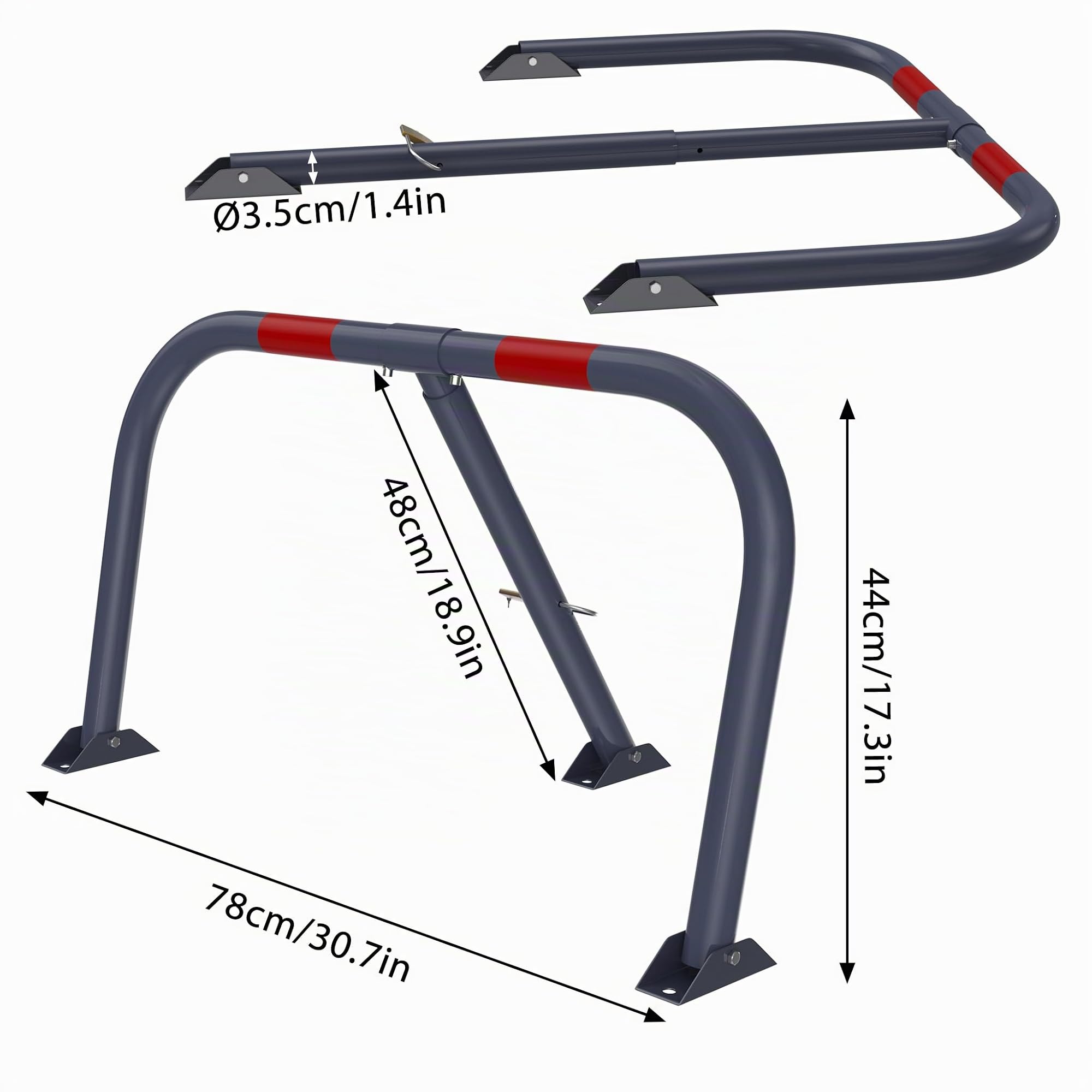 NAIZY Barrières de parking pliables 78 x 44 cm avec serrure et bandes réfléchissantes - En métal - Pour garage et place de stationnement