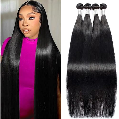12A Straight Bundles Human Hair 18 20 22 24 Inch Brazilian Virgin Human Hair 4 Bundles 100% Unprocessed Straight Weave Bundles Human Hair 1B Natural Black