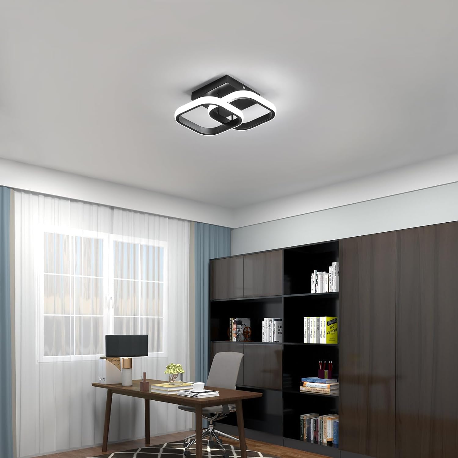 Small LED Hallway Ceiling Light, 2 Square Frames Modern Ceiling Light, 6500K Flush Mount Ceiling Light Fixtures for Hallway Living Room Bedroom Kitchen Closet, Black