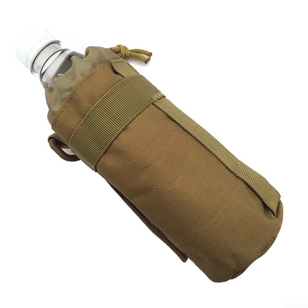 Outdoor Sports Bottle Carrier Bag 600D Fabric Pouch for Camping Climbing - Belt Attached Holster with Buckle Fastening(Tan)