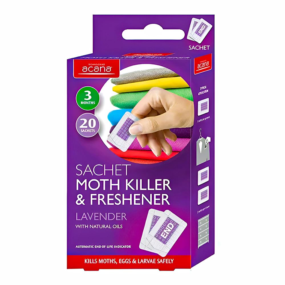 Moth Killer & Freshener Sachets - Wardrobe 20 Sachets with Lavender Fragrance For Your Clothes Protection Long Lasting Moth Killer Moth Repellent in Your Wardrobe