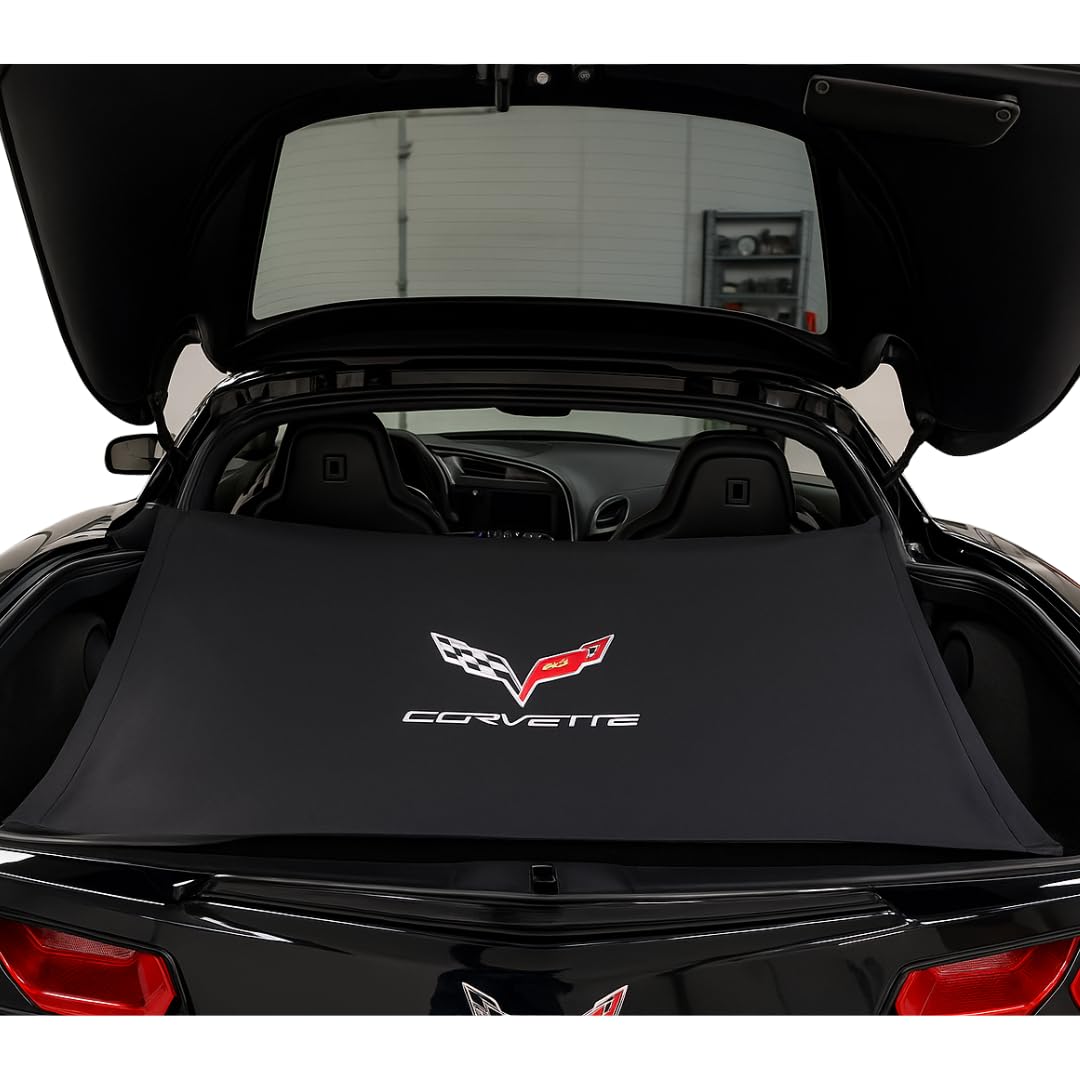 West Coast Corvette C6 Rear Cargo Shade with Embroidered Crossed Flags Logo - Sun Protector Prevents Fading for 2005-2013