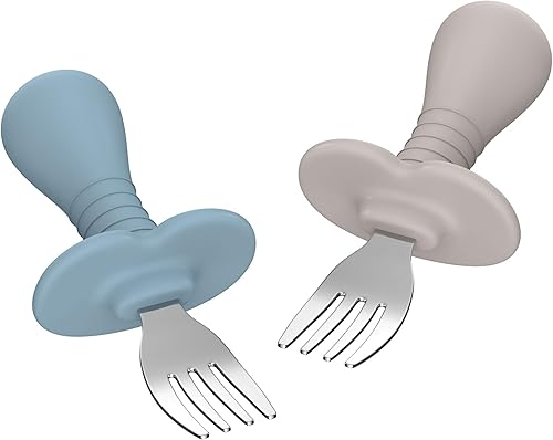 Miniatura 10 de Juego de 4 tenedores para niños pequeños, con mango de silicona, tenedores seguros de acero inoxidable 188, sin BPA, diseño antiestrangulamiento,