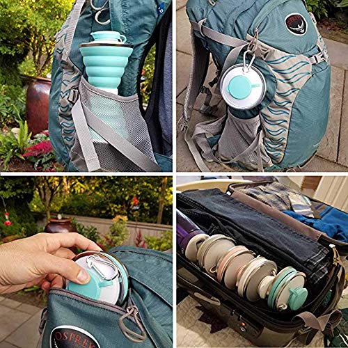 Image of Collapsible Water Bottle, Camping Cup With Carabiner, Reuseable Silicone Foldable Leak Proof Portable Sports Travel Water Bottles For Outdoor, Travel Gym Hiking, BPA Free, Cycling Cups with Carabiner