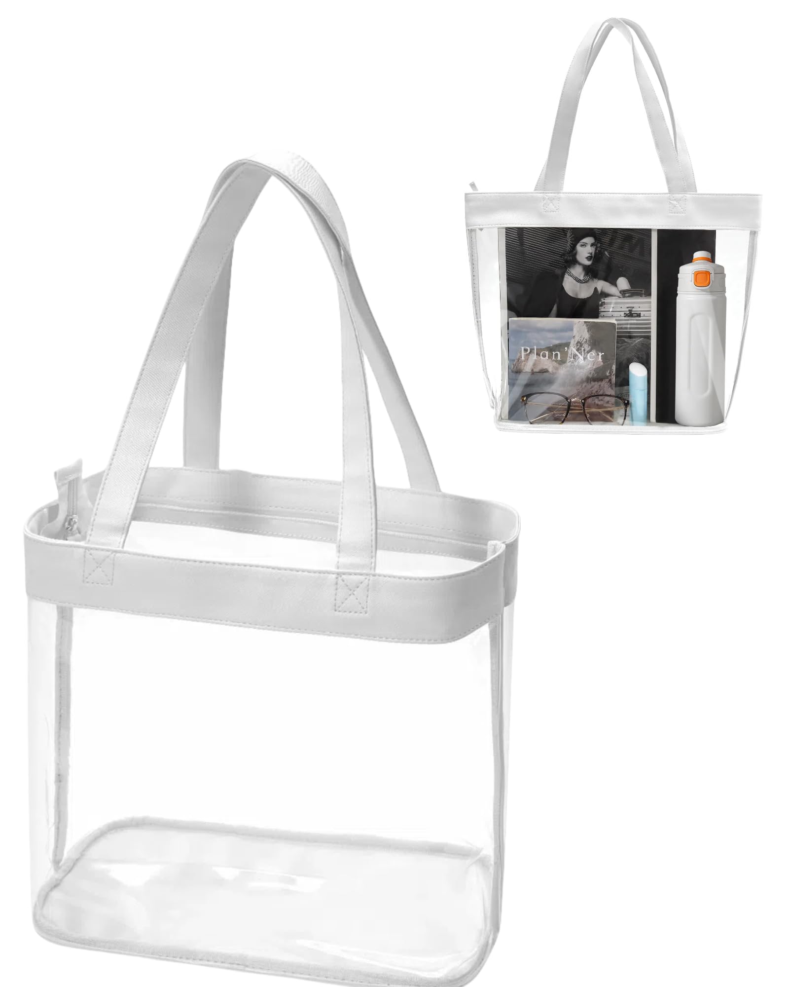 Weiße transparente Tragetasche, 30,5 x 15,2 x 30,5 cm, Strick-, Häkeltasche, Organizer, Garntaschen zum Häkeln für unterwegs, Projekthalter, Aufbewahrung, 30,5 x 30,5 x 15,2 cm, transparente Tasche,