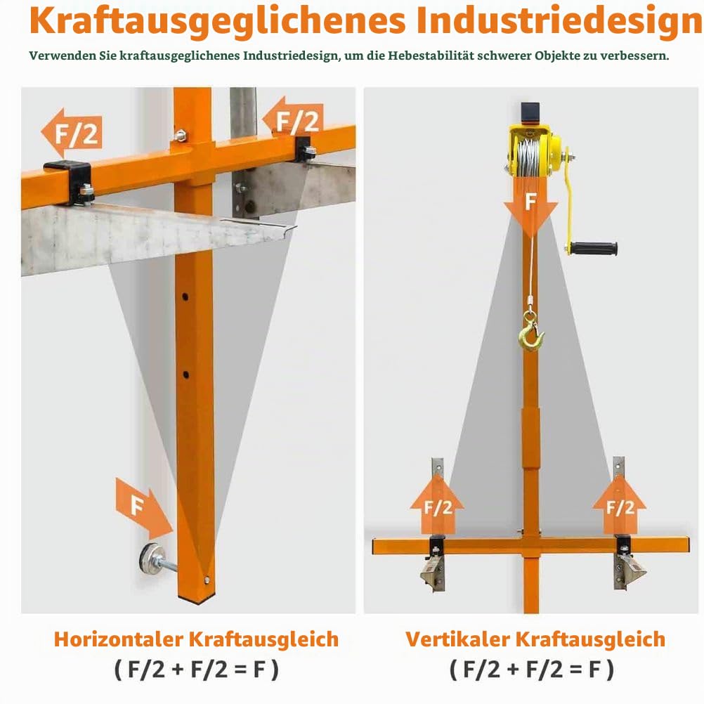 Hebewerkzeug für die Installation von Klimaanlagen – 150 kg Kapazität, 30 m Komplettset, und Handwinde, Abnehmbar und tragbar, Robustes orangefarbenes Design,001,3ph 150kg 15m