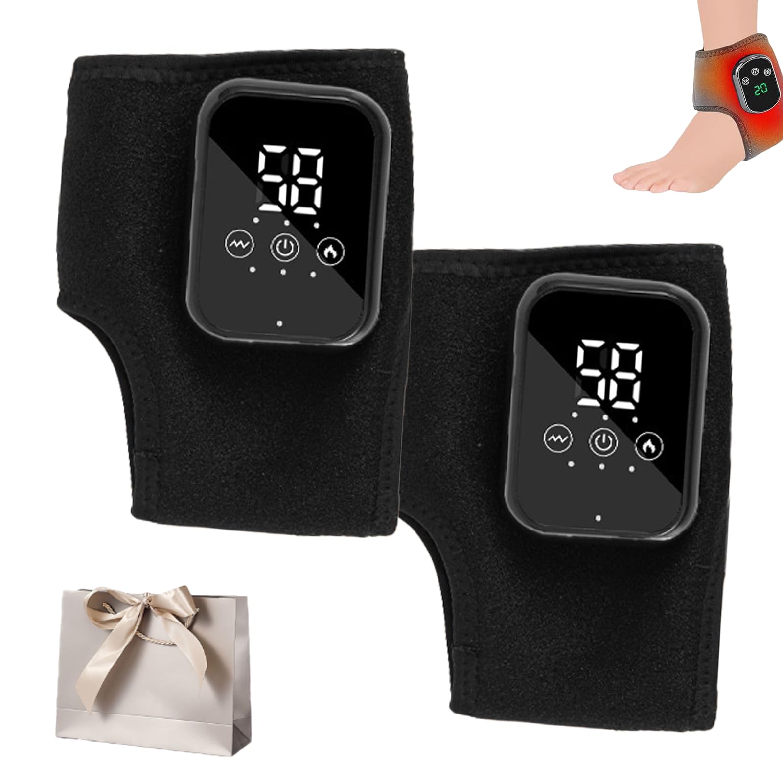 Triple Therapy Foot Massager, 3-in-1-Fußmassagegerät, Kabellos und Tragbar, mit 3 Vibrationsmodi und 5 Wärmestufen, für Ferse, Fußgewölbe und Knöchel (Schwarz 3 Ebene * 2)