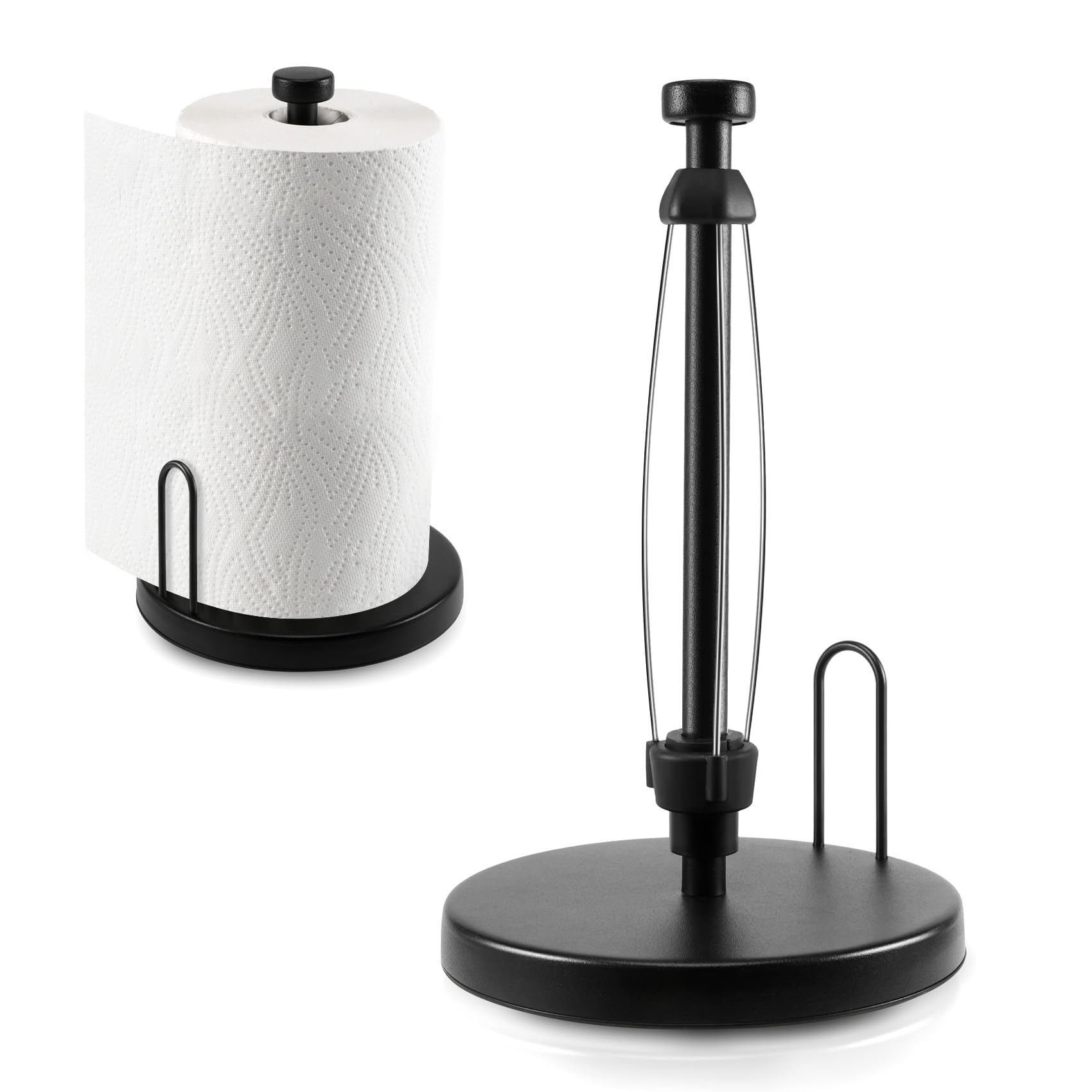 yksiahfi Paper Towel Holder Countertop, Paper Towel Stand with Ratchet System for Kitchen Bathroom Black