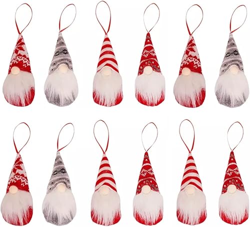 Juego de 12 adornos de Navidad de gnomos suecos de felpa para árbol de Navidad, adornos de fieltro para árbol de Navidad, adornos para árbol de