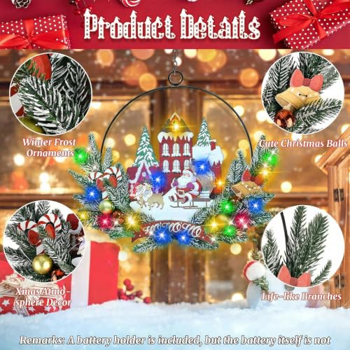 Pre-Lit Christmas Wreath for Front Door, Lighted Santa with 6H On/18H Off - image 3