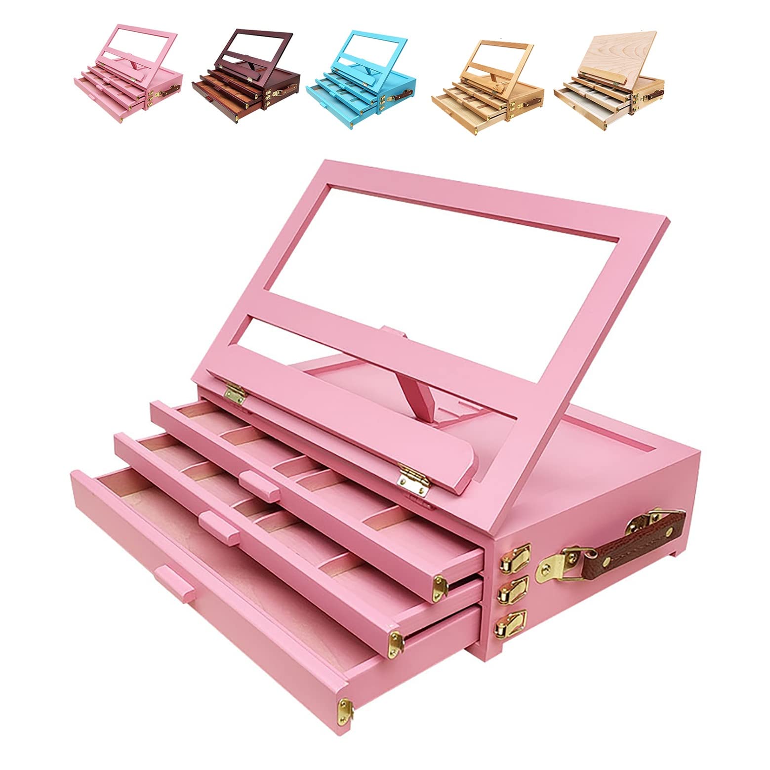 HADECOLL Strong And Durable Three-Tier Drawer Desktop Sketch Easel Storage Picture Box 40X27X13Cm Premium Beechwood Adjustable Easel,4 Different Angles,For Portable Sketching,B