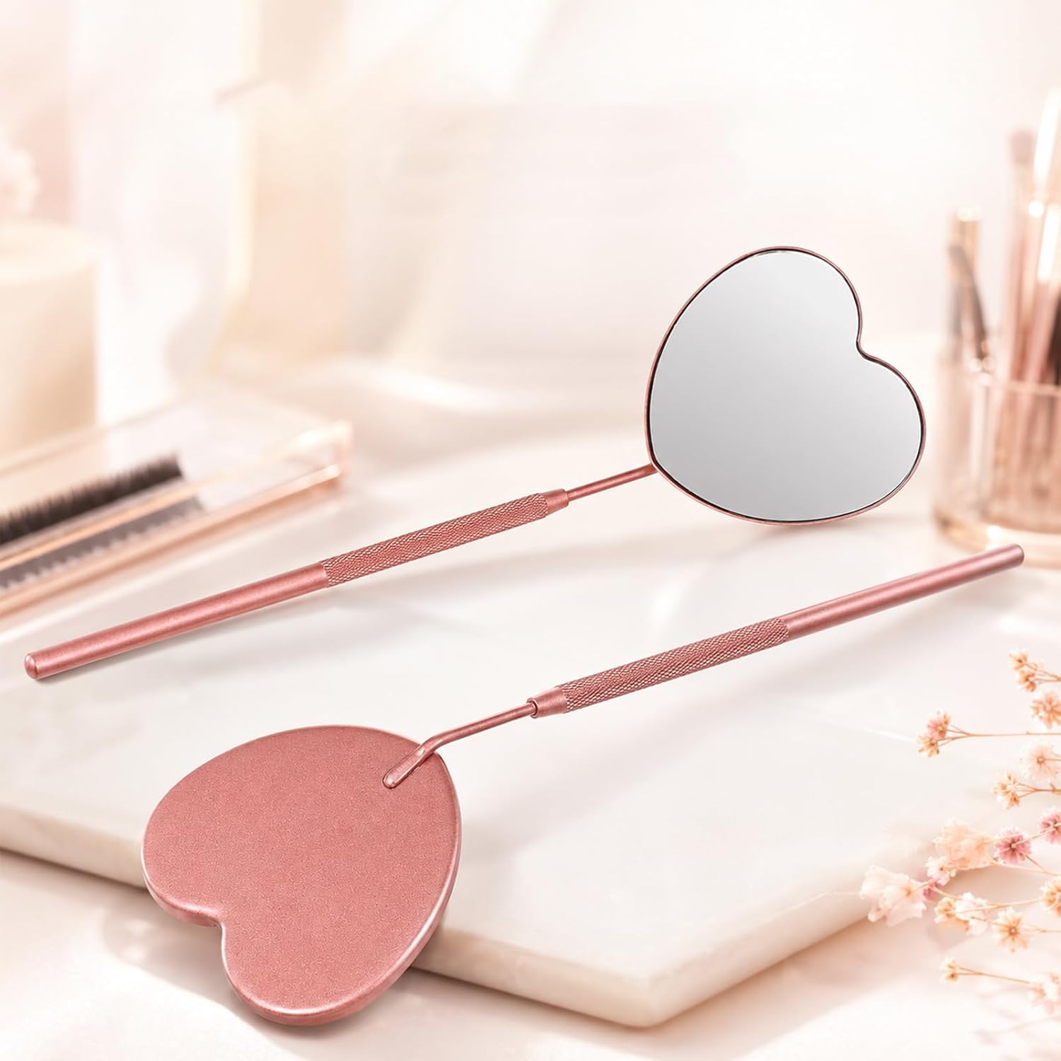 2 PCS Lovely Lash Mirror Handheld Heart Shaped Eyelash Mirror