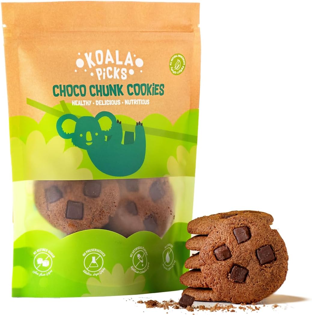 Koala Picks Choco Chunk & Choco Chip Cookies - Pack of 8, 160g - Healthy Snack Free from Refined Sugar, Preservatives, Artificial Flavors & Transfat - (Packaging may vary)
