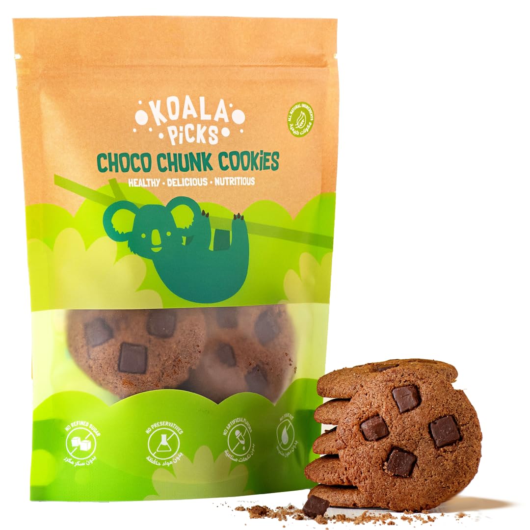 Koala PicksChoco Chunk & Choco Chip Cookies - Pack of 8, 160g - Healthy Snack Free from Refined Sugar, Preservatives, Artificial Flavors & Transfat - Wholesome Kid's Treat