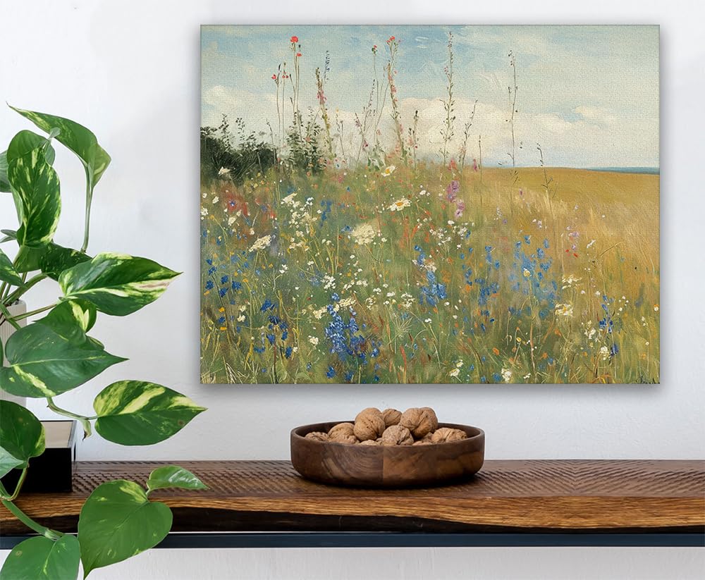 Amazon.com: Field of Wildflowers Landscape Painting Wall Art 16x20  display picture 1