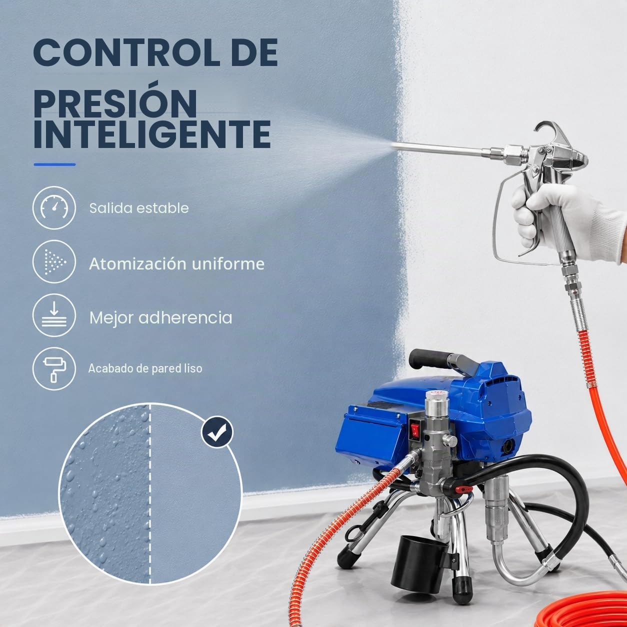 Aerosol Profi Airless 3000 W, pulverizador con control de presión, pulverizador de 23 MPa, sistema de pulverización de alta presión Airless 2,7 L/min (azul)