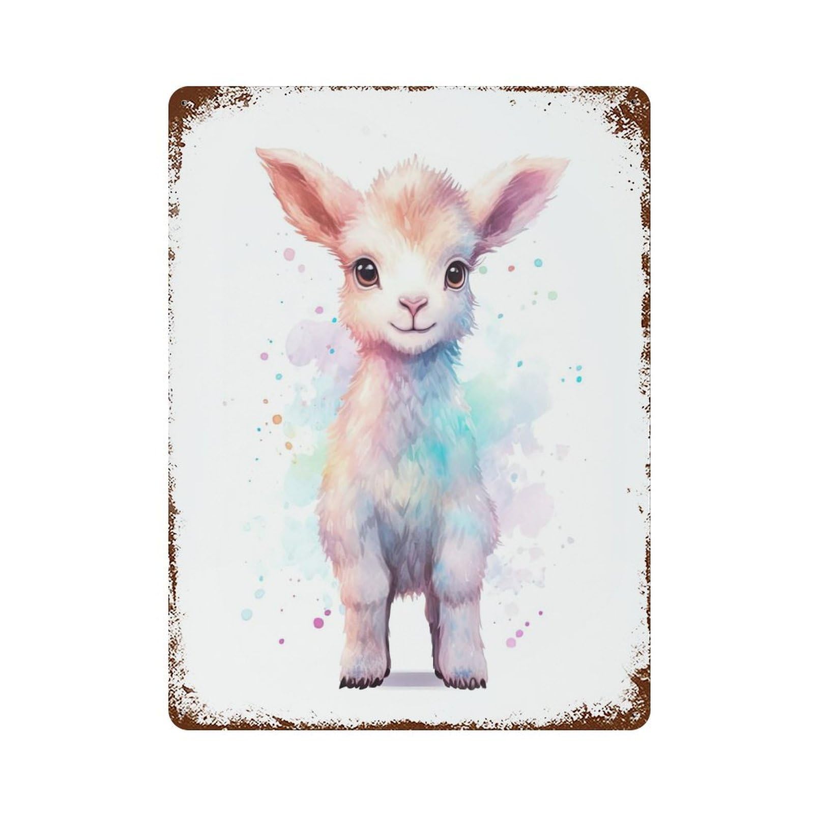 Garage Style Watercolor Baby Goat Rust Effect Tin Sign 15.7"x11.8", Farmhouse Wall Decor for Bar And Workshop