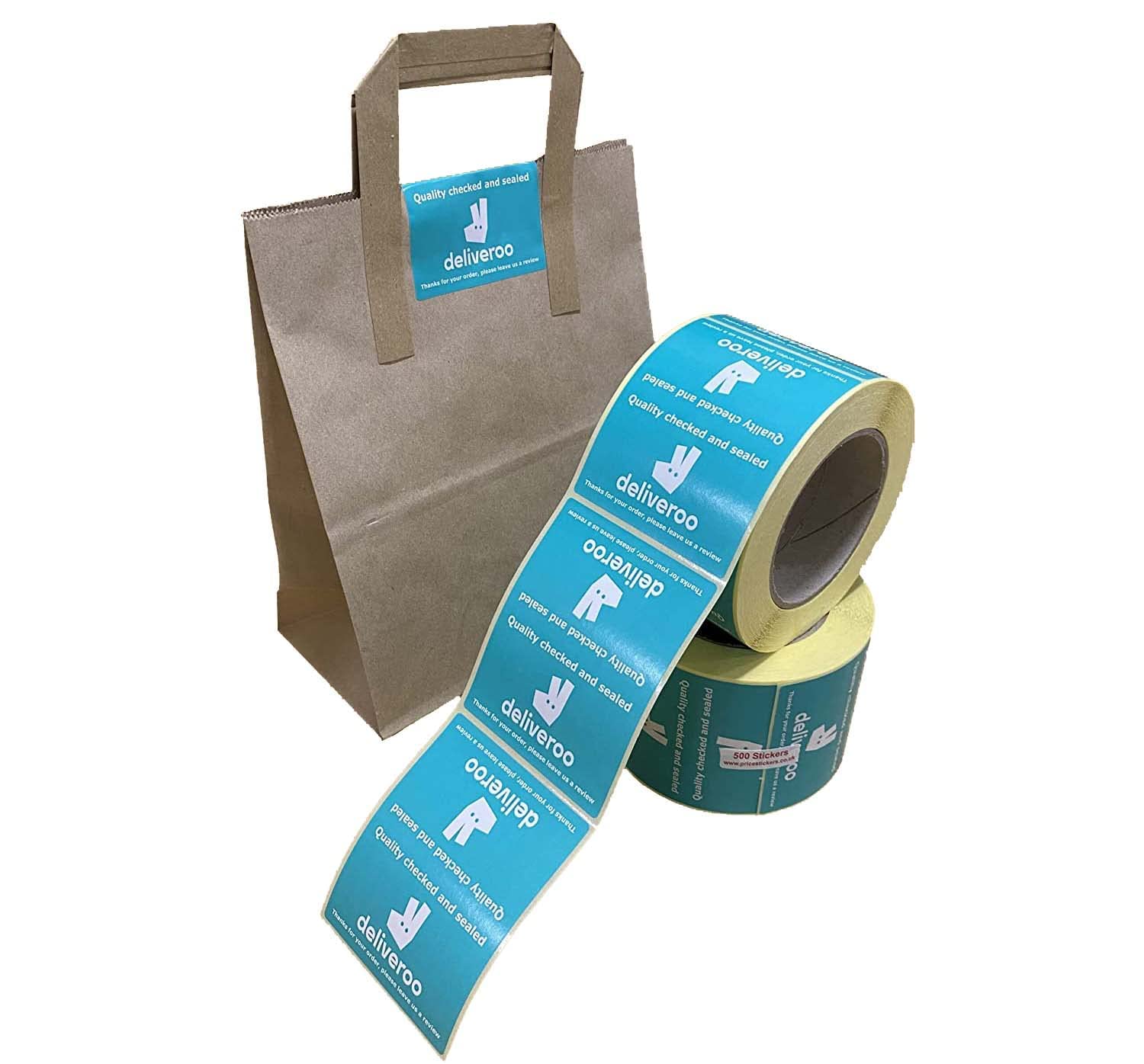 Takeaway Bag Sticky Labels Compatible with Deliveroo 80x100mm - 1000pcs/2 rolls Durable Sticky Food Bag Label, Self Adhesive Paper for Delivery Bags, Label Sticker Pack for Food Bags by Price Stickers
