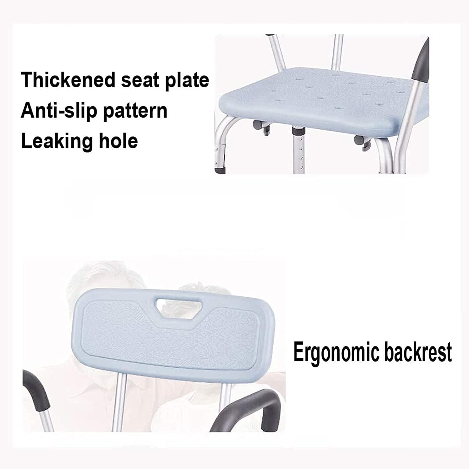 X&Z-XAOY Silla De Ducha De Alta Resistencia con Reposabrazos De Espalda,Banco De Taburetes De Baño,Asiento De Ducha De Bañera Ajustable,Marco De Aluminio For Discapacitados con Patas De Goma