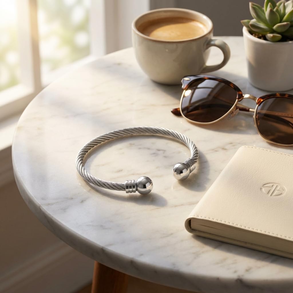 Stainless Steel Twisted Cable Wire Bracelet for Women, Adjustable Open Cuff Bangle, Vintage Designer Style Stackable Fashion Jewelry, Anniversary Birthday Gift - Image 5