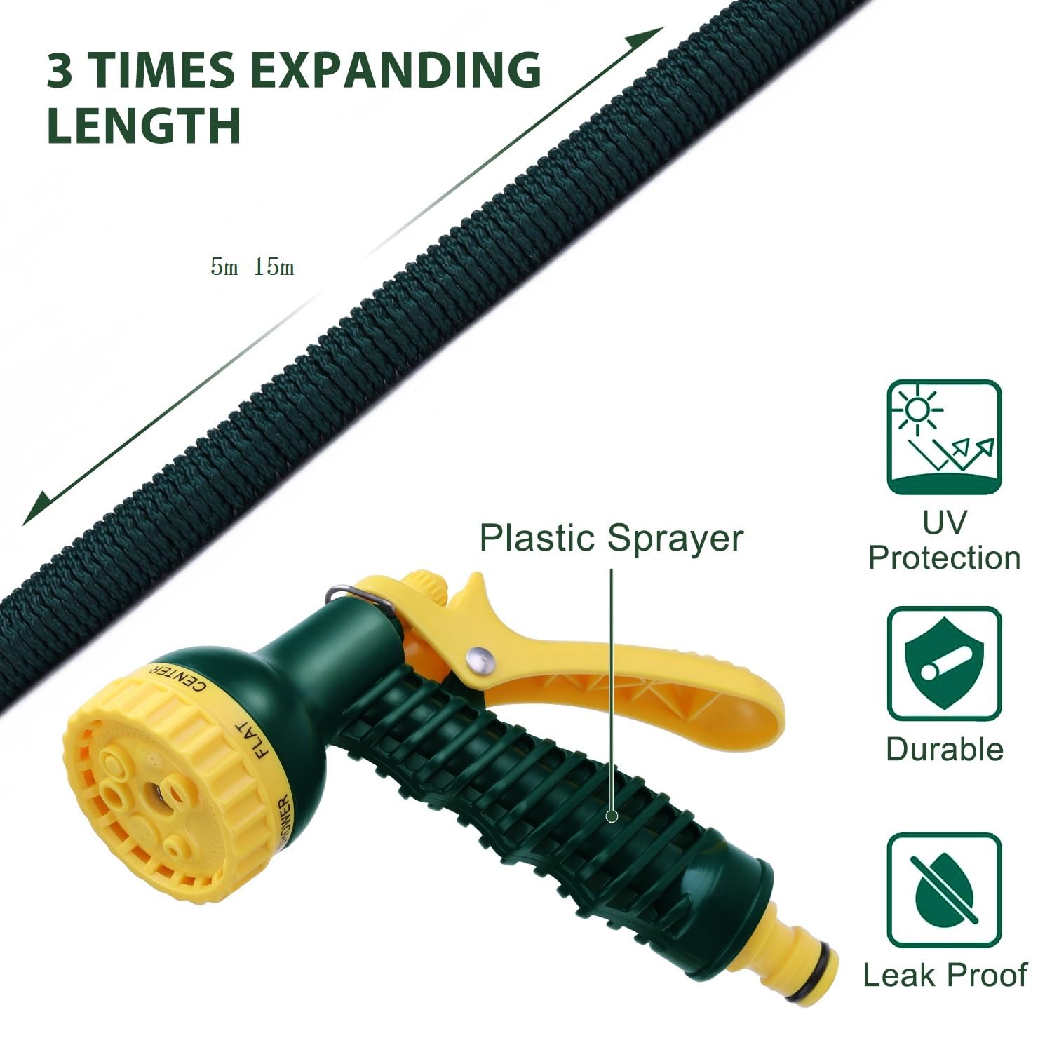 HERZO 15M Gartenschlauch Ausziehbar Wasserschlauch Flexibler expandierender Zauberschlauch mit 7 Einstellungen Multifunktionale Spritzwasserpistole 50FT