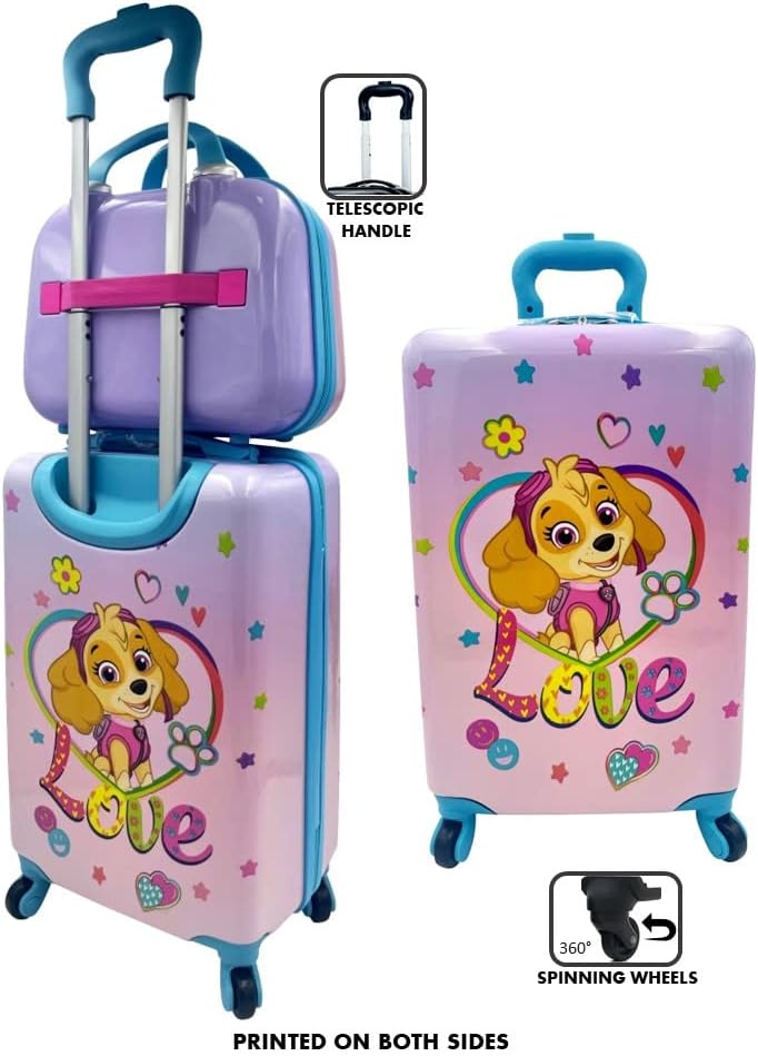 Fast Forward Kid’s Licensed Hard-Side 20” Spinner Luggage Carry-On Suitcase and Beauty Case Set (Paw Patrol- Girl)