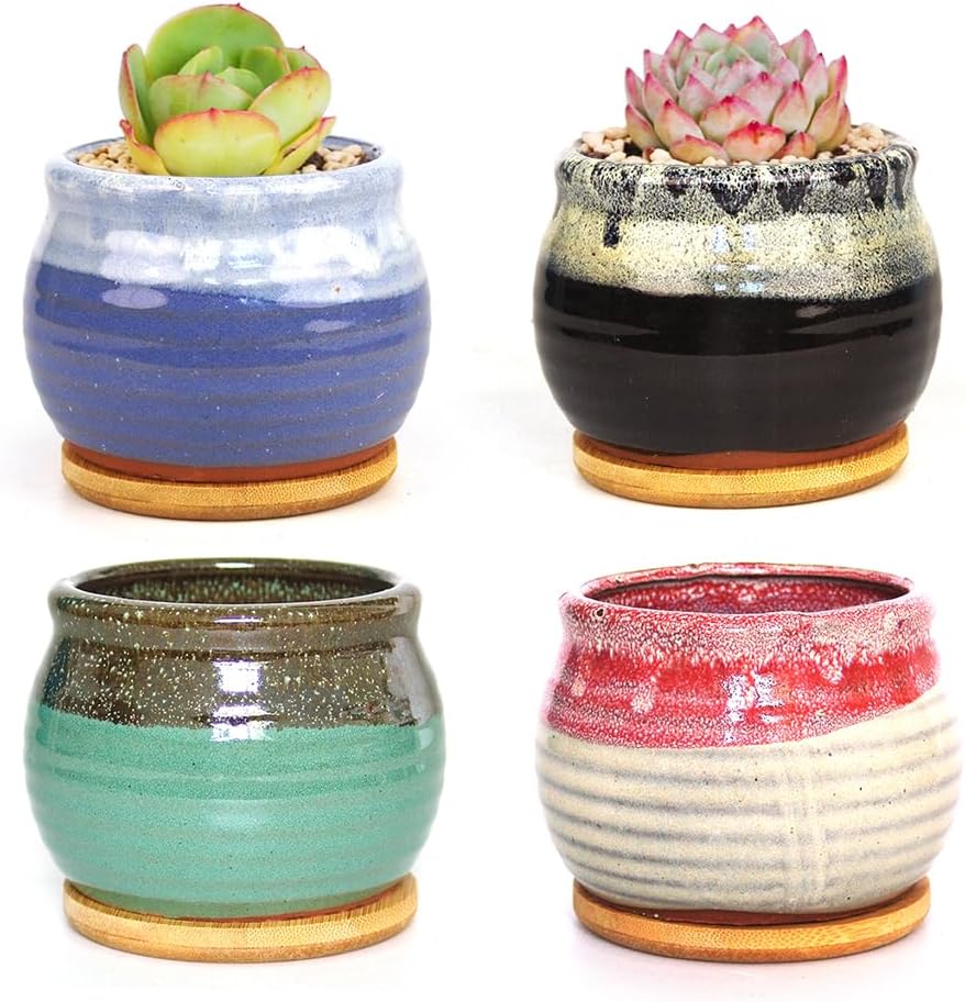 Summer Impressions 3.5 Inch Glazed Terracotta Plant Pot Round Ceramic Succulent